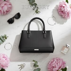 Authenticated Burberry Black Soffiano Leather Bag / Tote